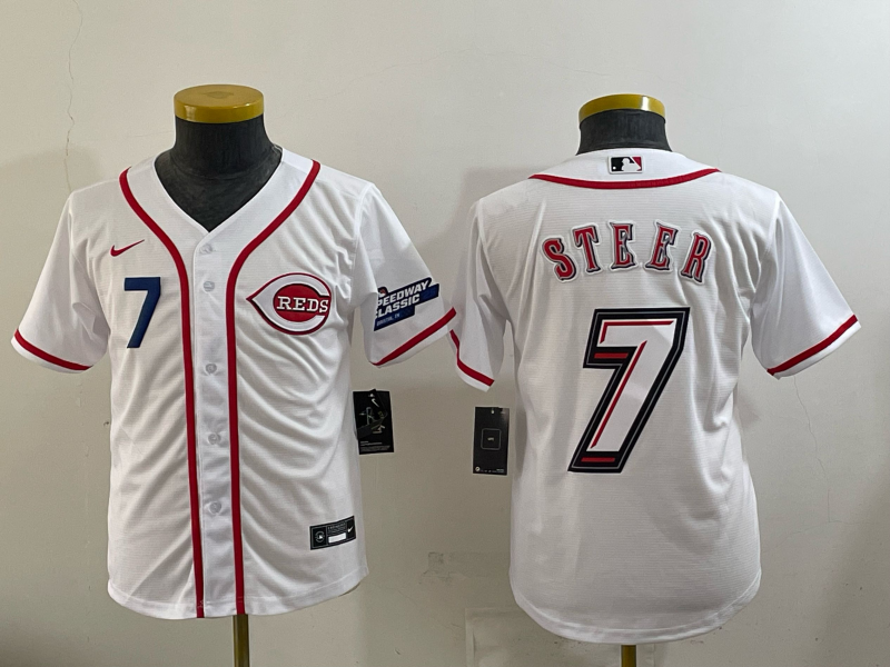 Women Cincinnati Reds #7 Steer white Nike MLB 2025 Jersey 0043->women mlb jersey->Women Jersey